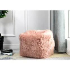 18" Faux Fur Square Pouf Ottoman Pink - WOVENBYRD -Ottomans Official Shop unnamed file 6110