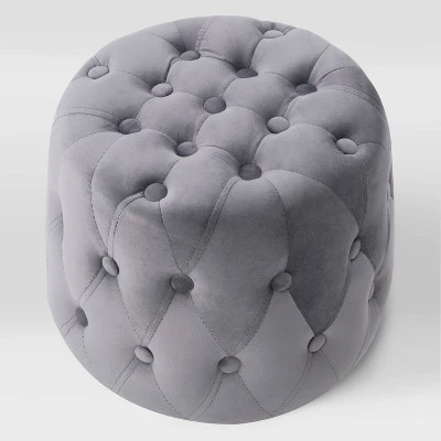 Lynwood Velvet Round Tufted Pouf Gray - CorLiving 3 Lynwood Velvet Round Tufted Pouf Gray - CorLiving