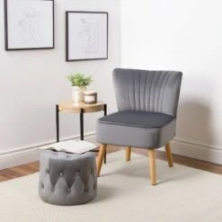 Lynwood Velvet Round Tufted Pouf Gray - CorLiving 9 Lynwood Velvet Round Tufted Pouf Gray - CorLiving -Ottomans Official Shop unnamed file 6179