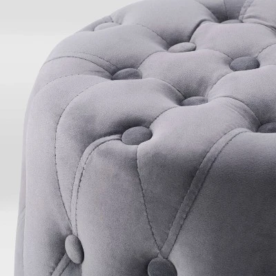 Lynwood Velvet Round Tufted Pouf Gray - CorLiving 6 Lynwood Velvet Round Tufted Pouf Gray - CorLiving – Image 4