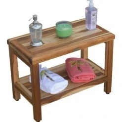 24" Eleganto ED1001 Wide Teak Shower Bench with Shelf - EcoDecors -Ottomans Official Shop unnamed file 6239