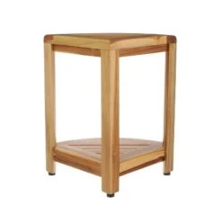12" SnazzyCorner ED980 Wide Teak Shower Bench with Shelf - EcoDecors