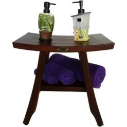 18" Satori DT90 Wide Teak Wood Shower Bench with Shelf - DecoTeak -Ottomans Official Shop unnamed file 6348