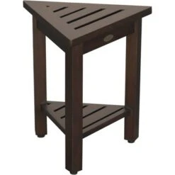 17" FlexiCorner Wide Teak Shower Shelf with Shelf Dark Brown - DecoTeak