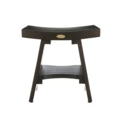 18" Serenity DT101 Wide Teak Wood Shower Bench with Shelf - DecoTeak