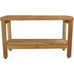 30" Eleganto ED1000 Wide Teak Shower Bench with Shelf - EcoDecors