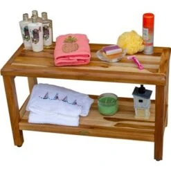 30" Eleganto ED1000 Wide Teak Shower Bench with Shelf - EcoDecors -Ottomans Official Shop unnamed file 6485