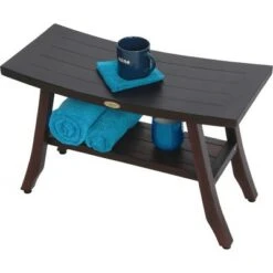 28" Satori DT175 Wide Teak Wood Shower Bench with Shelf - DecoTeak -Ottomans Official Shop unnamed file 6574