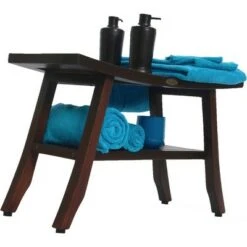 28" Satori DT175 Wide Teak Wood Shower Bench with Shelf - DecoTeak -Ottomans Official Shop unnamed file 6576