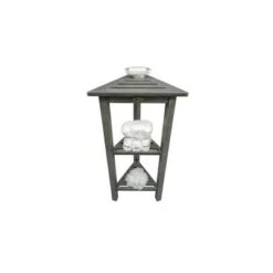 32" FlexiCorner Tall Teak Shower Storage Shelf Light Gray - CoastalVogue -Ottomans Official Shop unnamed file 6594