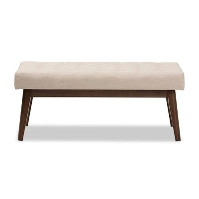 Elia Mid Century Modern Walnut Wood Fabric Button Tufted Bench - Baxton Studio Dark Gray 3 Elia Mid Century Modern Walnut Wood Fabric Button Tufted Bench - Baxton Studio Dark Gray
