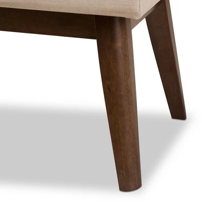 Elia Mid Century Modern Walnut Wood Fabric Button Tufted Bench - Baxton Studio Dark Gray 6 Elia Mid Century Modern Walnut Wood Fabric Button Tufted Bench - Baxton Studio Dark Gray – Image 4