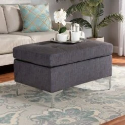 Riley Fabric Upholstered Ottoman Gray/Silver - Baxton Studio -Ottomans Official Shop unnamed file 6638