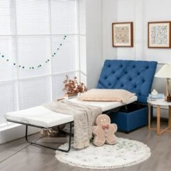 Costway Folding Ottoman Sleeper Bed with Mattress Convertible Guest Bed Pink