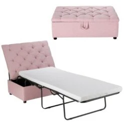Costway Folding Ottoman Sleeper Bed with Mattress Convertible Guest Bed Pink -Ottomans Official Shop unnamed file 6650