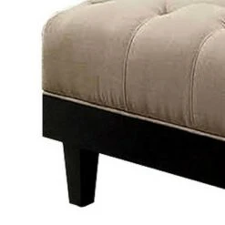 40" Ottoman with Button Tufted Padded Seat Beige/Black - Benzara