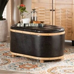 Adana Faux Leather Upholstered and Wood Storage Ottoman Dark Brown/Oak Brown - Baxton Studio -Ottomans Official Shop unnamed file 6659