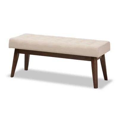 Elia Mid Century Modern Walnut Wood Fabric Button Tufted Bench - Baxton Studio Dark Gray 10 Elia Mid Century Modern Walnut Wood Fabric Button Tufted Bench - Baxton Studio Dark Gray – Image 8