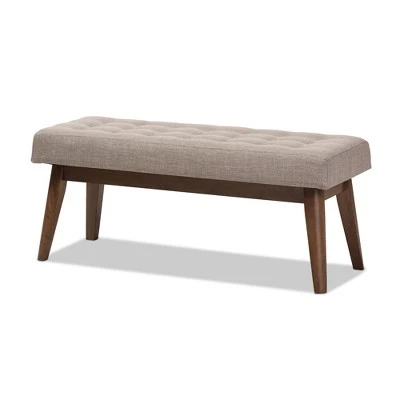Elia Mid Century Modern Walnut Wood Fabric Button Tufted Bench - Baxton Studio Dark Gray 12 Elia Mid Century Modern Walnut Wood Fabric Button Tufted Bench - Baxton Studio Dark Gray – Image 10