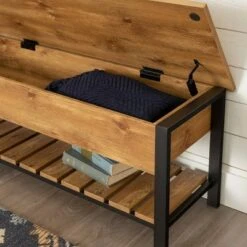 48" Open Top Storage Bench with Shoe Shelf - Saracina Home Dark Walnut -Ottomans Official Shop unnamed file 6693