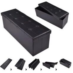 Costway 45''x15''x15'' Large Folding Storage Faux Leather Ottoman Pouffe Box Stool Black