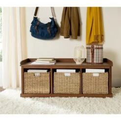 Calli Storage Bench - Brown/White - Safavieh