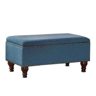 Fabric Upholste Wooden Storage Bench with Nail Head Trim - Benzara Blue/brown 7 Fabric Upholste Wooden Storage Bench with Nail Head Trim - Benzara Blue/brown – Image 5