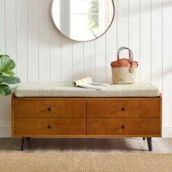 Harvey Mid-Century Modern Lift Top Faux Drawer Storage Bench - Saracina Home Dark Walnut/gray -Ottomans Official Shop unnamed file 6955