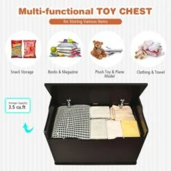 Costway Kids Toy Box Wooden Flip-top Storage Chest Bench W/ Cushion Safety Hinge -Ottomans Official Shop unnamed file 7020