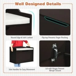 Costway Kids Toy Box Wooden Flip-top Storage Chest Bench W/ Cushion Safety Hinge -Ottomans Official Shop unnamed file 7022