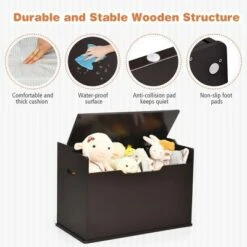 Costway Kids Toy Box Wooden Flip-top Storage Chest Bench W/ Cushion Safety Hinge -Ottomans Official Shop unnamed file 7023