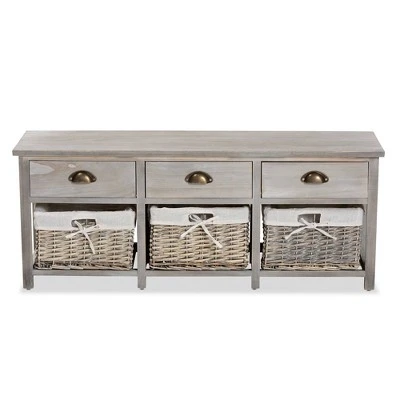 Mabyn Wood 3 Drawer Storage Bench with Baskets Light Gray - Baxton Studio 4 Mabyn Wood 3 Drawer Storage Bench with Baskets Light Gray - Baxton Studio – Image 2
