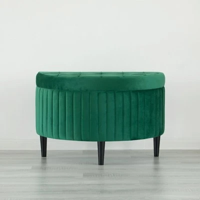 Fabulaxe Half Moon Modern Velvet Tufted Storage Ottoman Bench, Green Product Name 4 Fabulaxe Half Moon Modern Velvet Tufted Storage Ottoman Bench, Green Product Name – Image 2