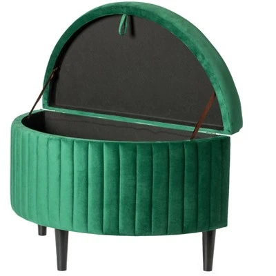 Fabulaxe Half Moon Modern Velvet Tufted Storage Ottoman Bench, Green Product Name 7 Fabulaxe Half Moon Modern Velvet Tufted Storage Ottoman Bench, Green Product Name – Image 5