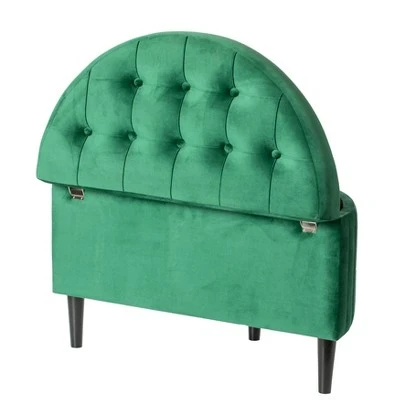 Fabulaxe Half Moon Modern Velvet Tufted Storage Ottoman Bench, Green Product Name 8 Fabulaxe Half Moon Modern Velvet Tufted Storage Ottoman Bench, Green Product Name – Image 6