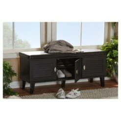 Sheffield Modern and Contemporary 3 - Door Wood Entryway Storage Cushioned Bench Shoe Rack Cabinet Organizer - Dark Brown - Baxton Studio 8 Sheffield Modern and Contemporary 3 - Door Wood Entryway Storage Cushioned Bench Shoe Rack Cabinet Organizer - Dark Brown - Baxton Studio -Ottomans Official Shop unnamed file 7053