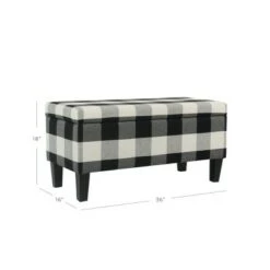 Large Decorative Storage Bench Black Plaid - HomePop