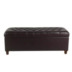 Homepop 48" Macalester Tufted Storage Bench Brown Faux Leather -Ottomans Official Shop unnamed file 7146