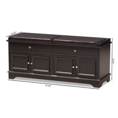 Mason Modern And Contemporary Wood 2 Drawer Shoe Storage Bench Dark Brown - Baxton Studio 4 Mason Modern And Contemporary Wood 2 Drawer Shoe Storage Bench Dark Brown - Baxton Studio – Image 2