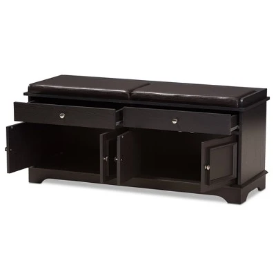 Mason Modern And Contemporary Wood 2 Drawer Shoe Storage Bench Dark Brown - Baxton Studio 5 Mason Modern And Contemporary Wood 2 Drawer Shoe Storage Bench Dark Brown - Baxton Studio – Image 3