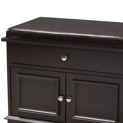 Mason Modern And Contemporary Wood 2 Drawer Shoe Storage Bench Dark Brown - Baxton Studio 8 Mason Modern And Contemporary Wood 2 Drawer Shoe Storage Bench Dark Brown - Baxton Studio – Image 6