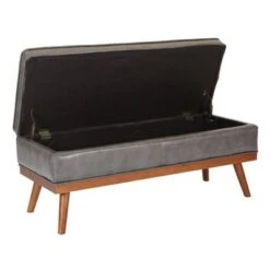 Katheryn Bonded Leather Storage Bench Pewter - OSP Home Furnishings