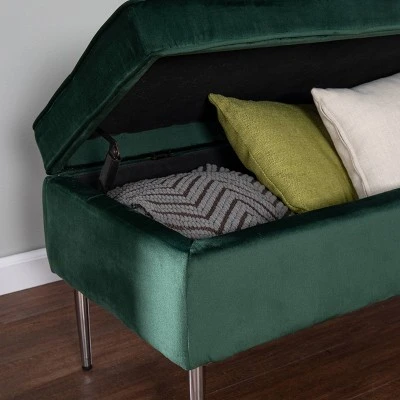Danston Upholstered Storage Bench Green/Silver - Aiden Lane 3 Danston Upholstered Storage Bench Green/Silver - Aiden Lane