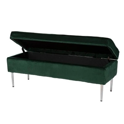 Danston Upholstered Storage Bench Green/Silver - Aiden Lane 10 Danston Upholstered Storage Bench Green/Silver - Aiden Lane – Image 8