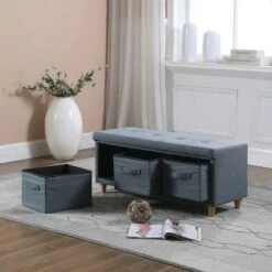 Tufted Bench with Basket Drawers - Ore International Gray 9 Tufted Bench with Basket Drawers - Ore International Gray -Ottomans Official Shop unnamed file 7223