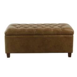 Ainsley Button Tufted Storage Bench Faux Leather Light Brown - HomePop