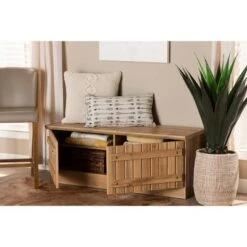 2 Door Oswald Farmhouse Natural Wood Storage Bench Brown - Baxton Studio -Ottomans Official Shop unnamed file 7364