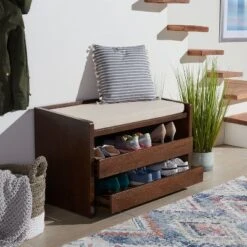 Percy Storage Bench - Walnut/Beige - Safavieh