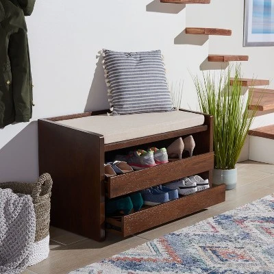 Percy Storage Bench - Walnut/Beige - Safavieh 3 Percy Storage Bench - Walnut/Beige - Safavieh