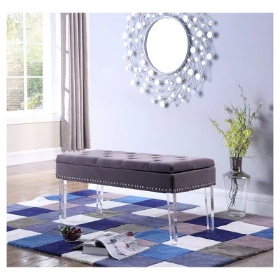 Mid-Century Tufted Storage Bench with Nail Head Trim - Ore International Navy 3 Mid-Century Tufted Storage Bench with Nail Head Trim - Ore International Navy